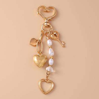 Pretty Alloy Love Heart Key Chain Shell Starfish Key Ring Pendants for Women Girls Handbag Decor DIY Handmade Jewelry Gifts