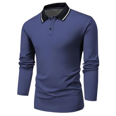 New 100% Polyester Men Business Casual Long Sleeve Polo Shirt Men Pure Color Simple Style Tops Polo Shirt Men Clothes Golf Polo