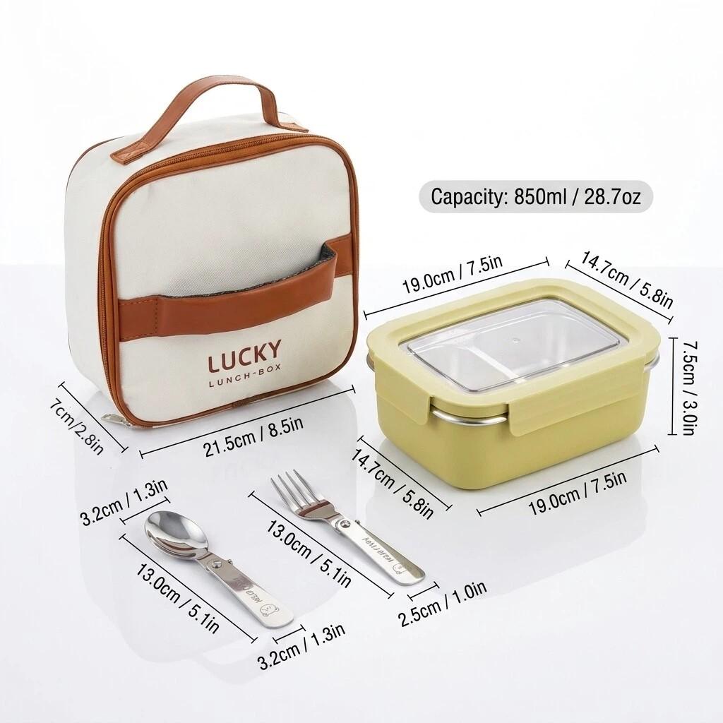 304 Stainless Steel Bento Lunch Box For Kids Students Portable Sealed Fruit Salad Food Container With Compartment Microwave Safe