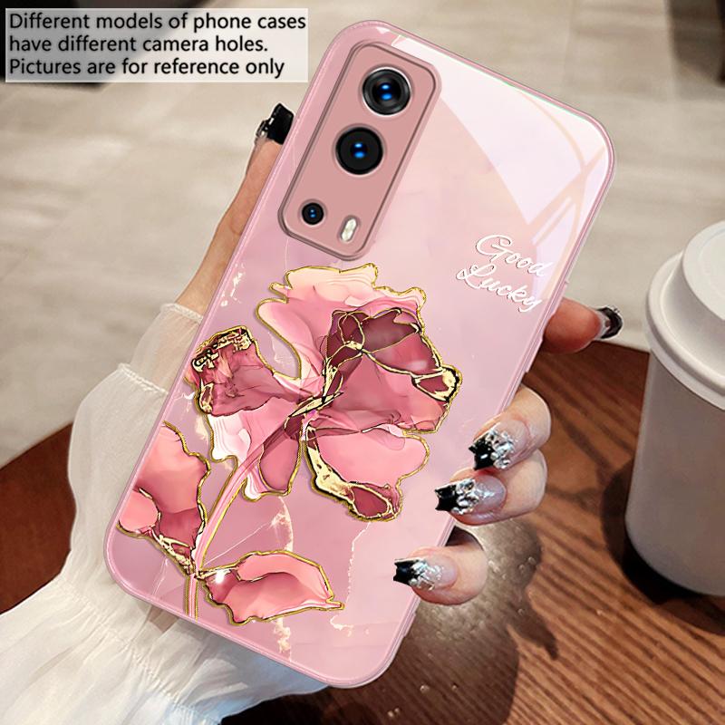 Pink Marble Flower Texture For Vivo Y76 16 55 V29 Lite 5G 25 23 30 iQOO Z9X 12 Pro Neo X200 100 90 60 Tempered Glass Phone Case