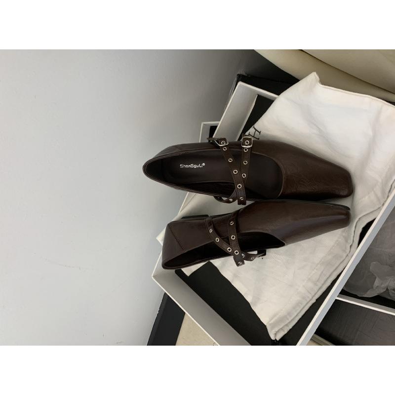 Simple and versatile Mary Jane shoes women's 2025 spring and autumn new cross-buckle soft leather evening low-heeled single shoes