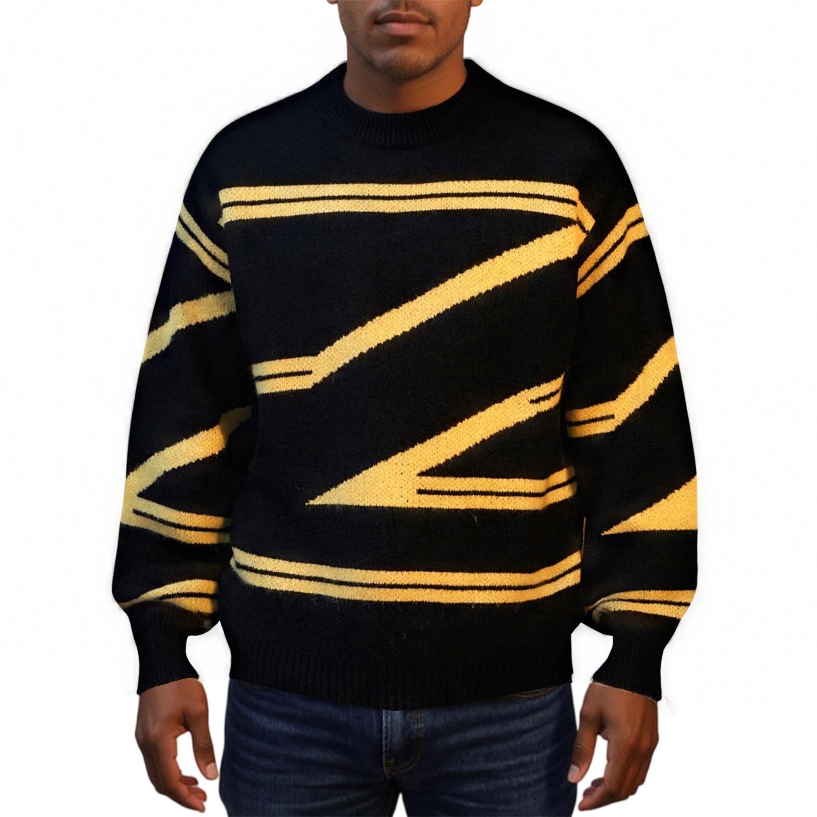 

Мужской Модный Вязаный Пуловер Длинные Рукава Свободный Круглый Вырез Свитер L чёрный