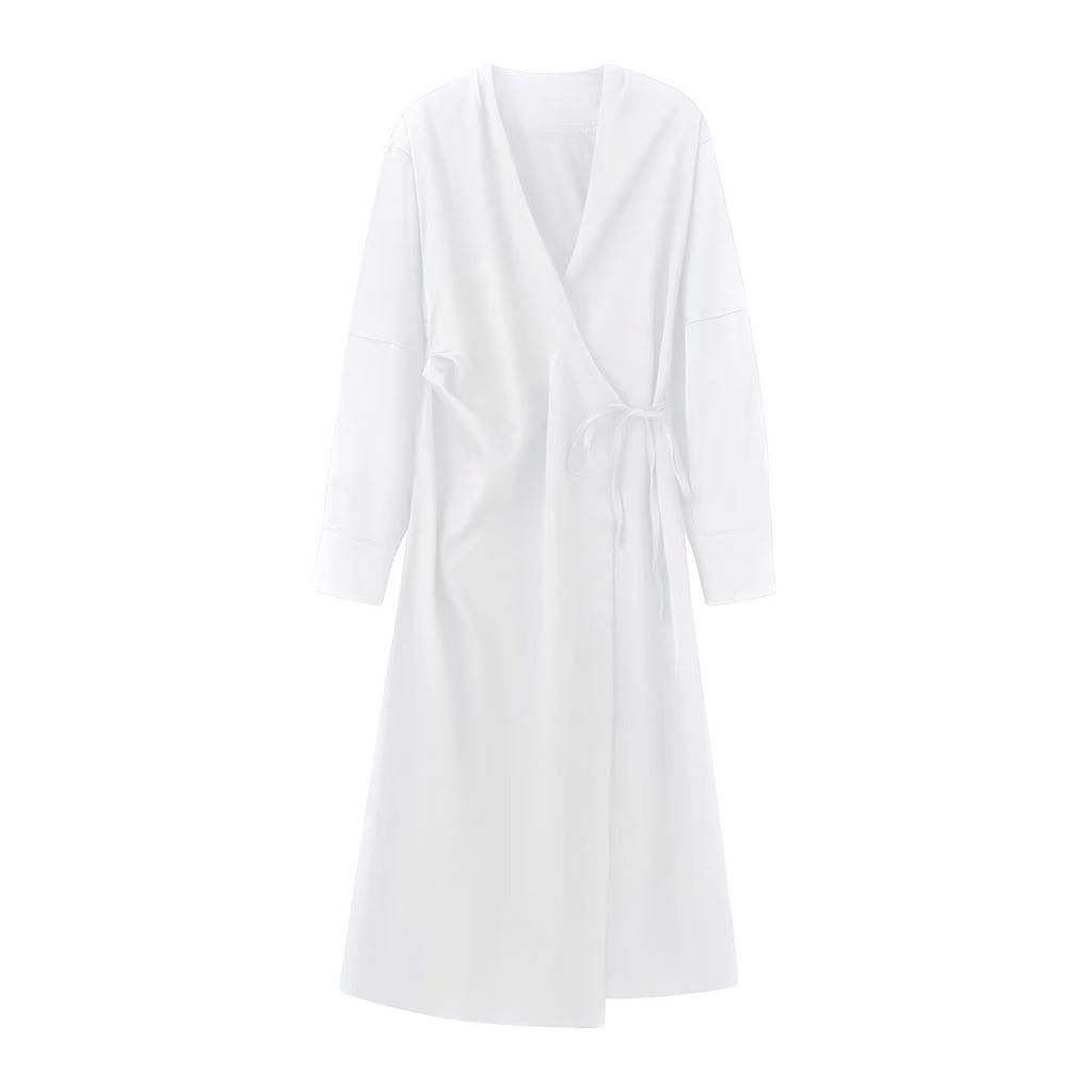 European, American autumn and winter new women's clothing temperament waist foreign style with belt long dress women