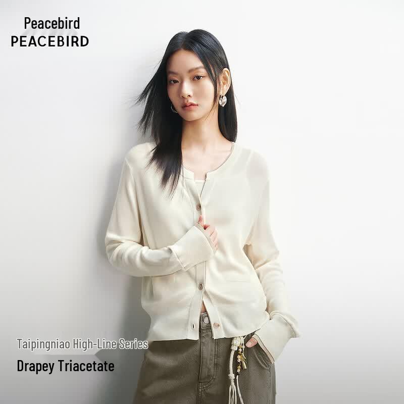 Peacebird Women s Triacetate Color-block Faux Two-piece Knit Cardigan S