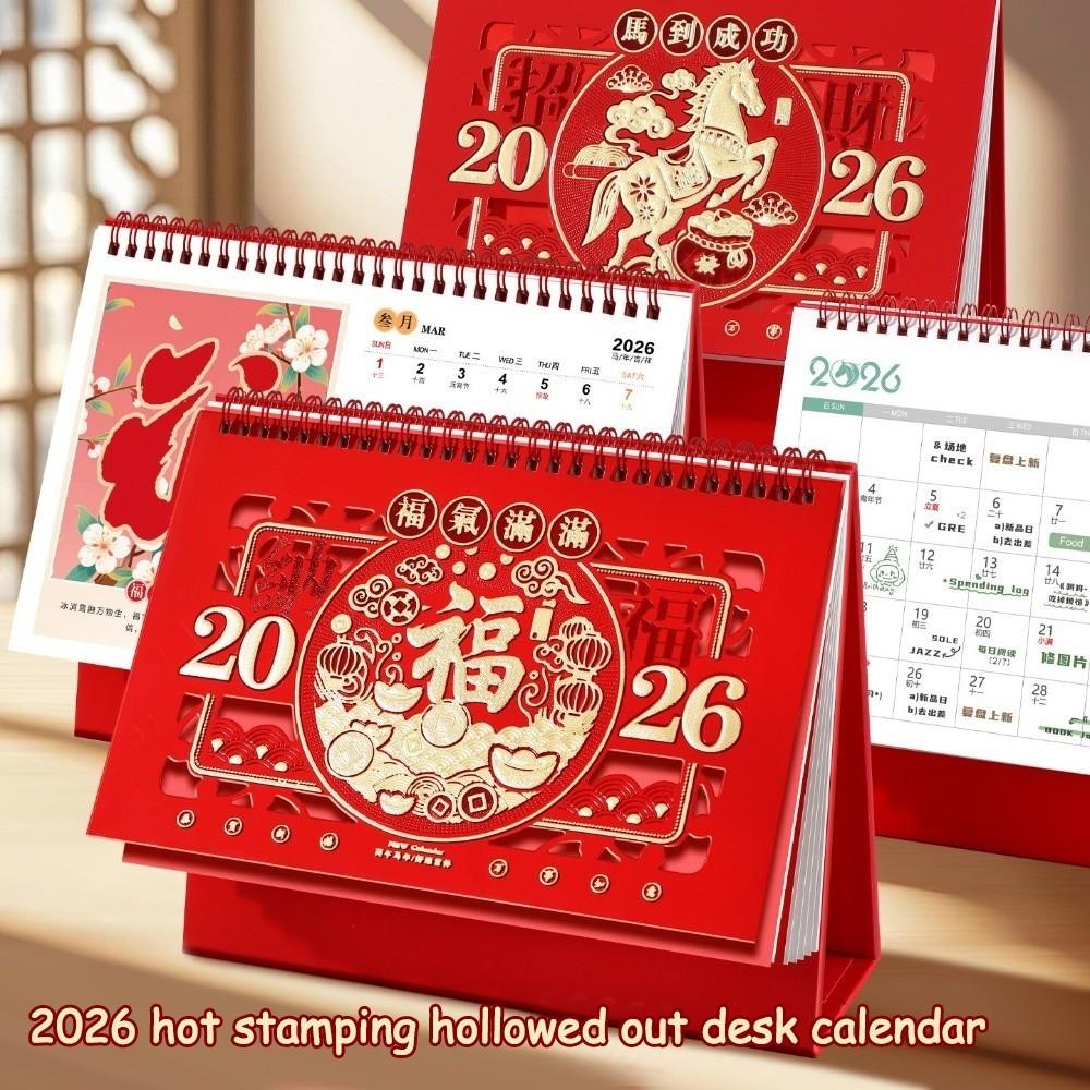 New Year festive Red 2026 Desktop Desk Calendar Standing Desktop Paper Calendar  Table Decorations