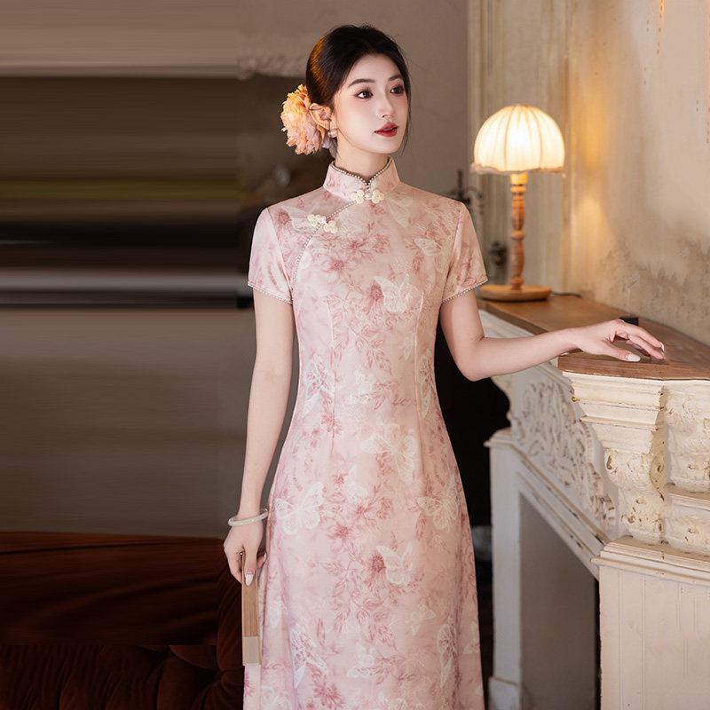 Pink national style new Chinese Aodai improved cheongsam 1011 new young women's high-end dress spring and summer