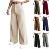 Corduroy Pants for Women Pull On Elastic High Waist Wide Leg Pants Loose Trendy Trousers with Pockets Streetwear