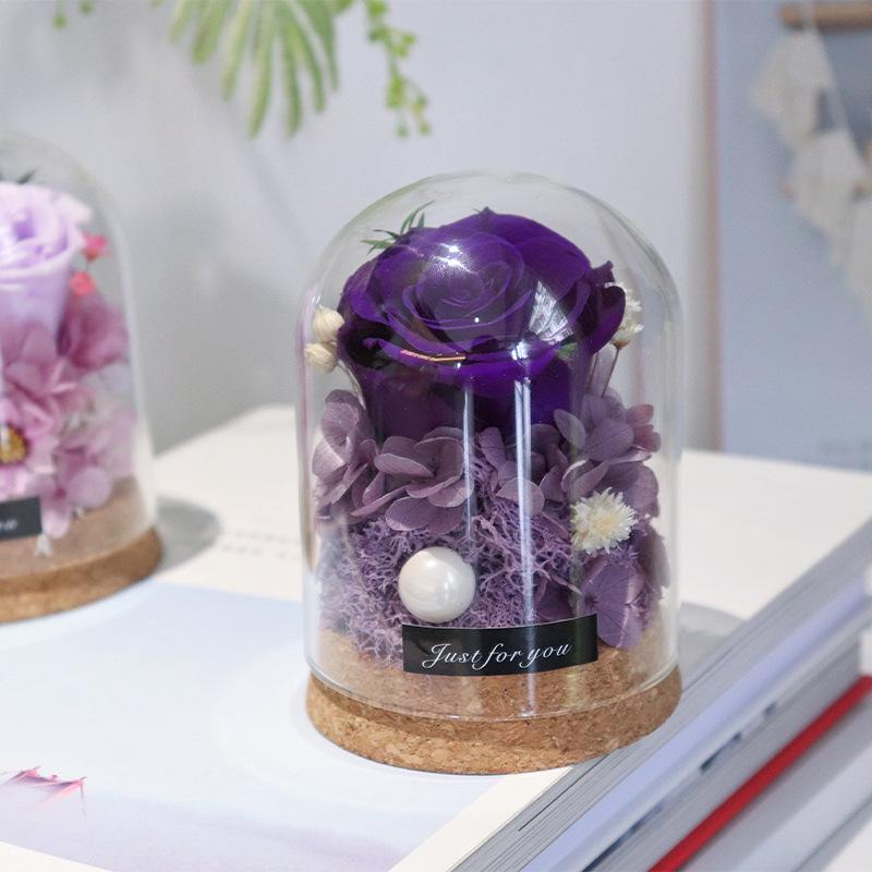 Mini Glass Dome with Preserved Flower - Ideal Gift for Mother's, Women's, Teacher's Day, Valentine's & Christmas