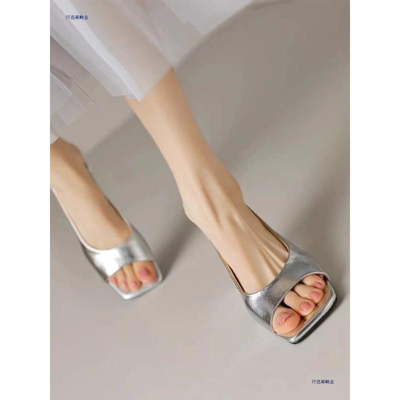 Square head word with fairy fish mouth thin heel sandals women's summer new simple high heels tide