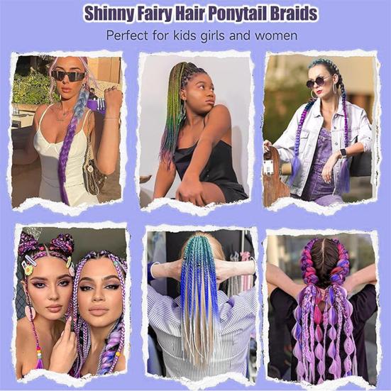 Kolorowy długi kucyk dla kobiet z gumką do włosów Brokatowy naturalny wygląd puszysty owinięty wokół gradientowego koloru prosty kucyk syntetyczny do włosów