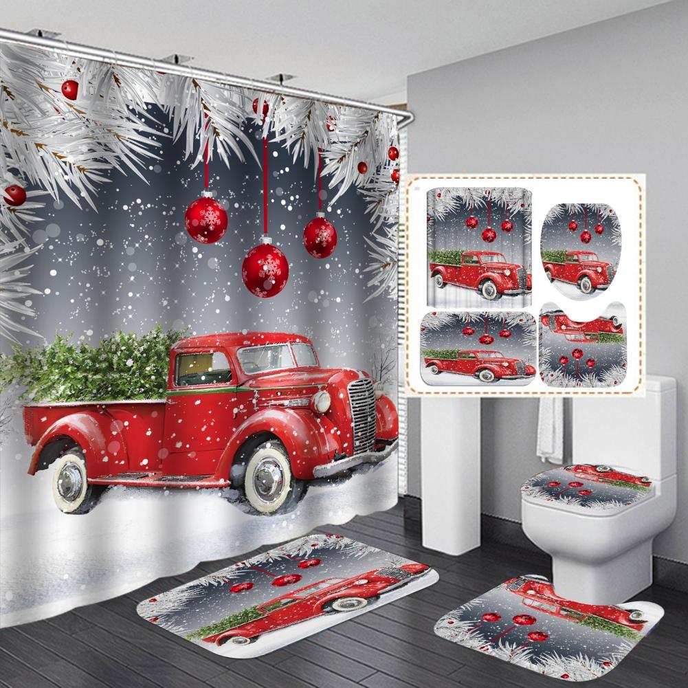 Merry Christmas Bathroom 4Pcs Set Snowman Santa Claus Pattern Waterproof Shower Curtain Toilet Cover Mat Non Slip Rug Home Decor