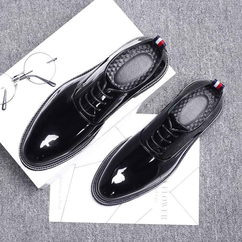 2024 New Autumn Men Oxford Dress Shoes Patent Leather Black Luxury Business Platform Comfortable Men Wedding Footwear