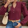 Women's Fashion Casual Spring Autumn Solid Color Print Long Sleeve V-Neck Blouses & Shirts