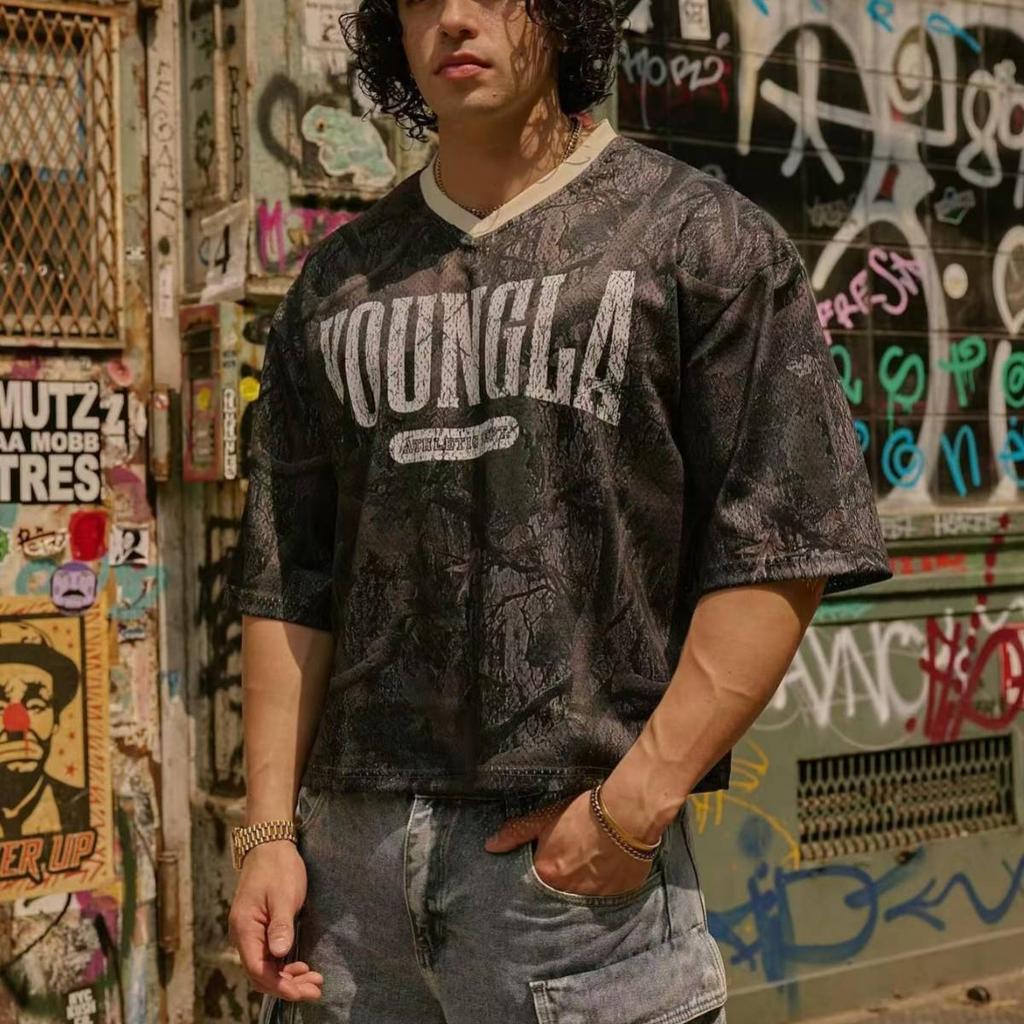 YOUNGLA Men's American Oversized Quick-Dry Mesh T-Shirt for Summer Sports & Fitness