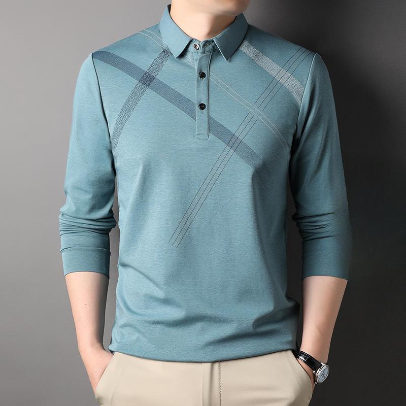 Middle-Aged and Elderly Dad Spring Lapel T-shirt Long Sleeve Polo Shirt Spring and Autumn Men's Undershirt Thin