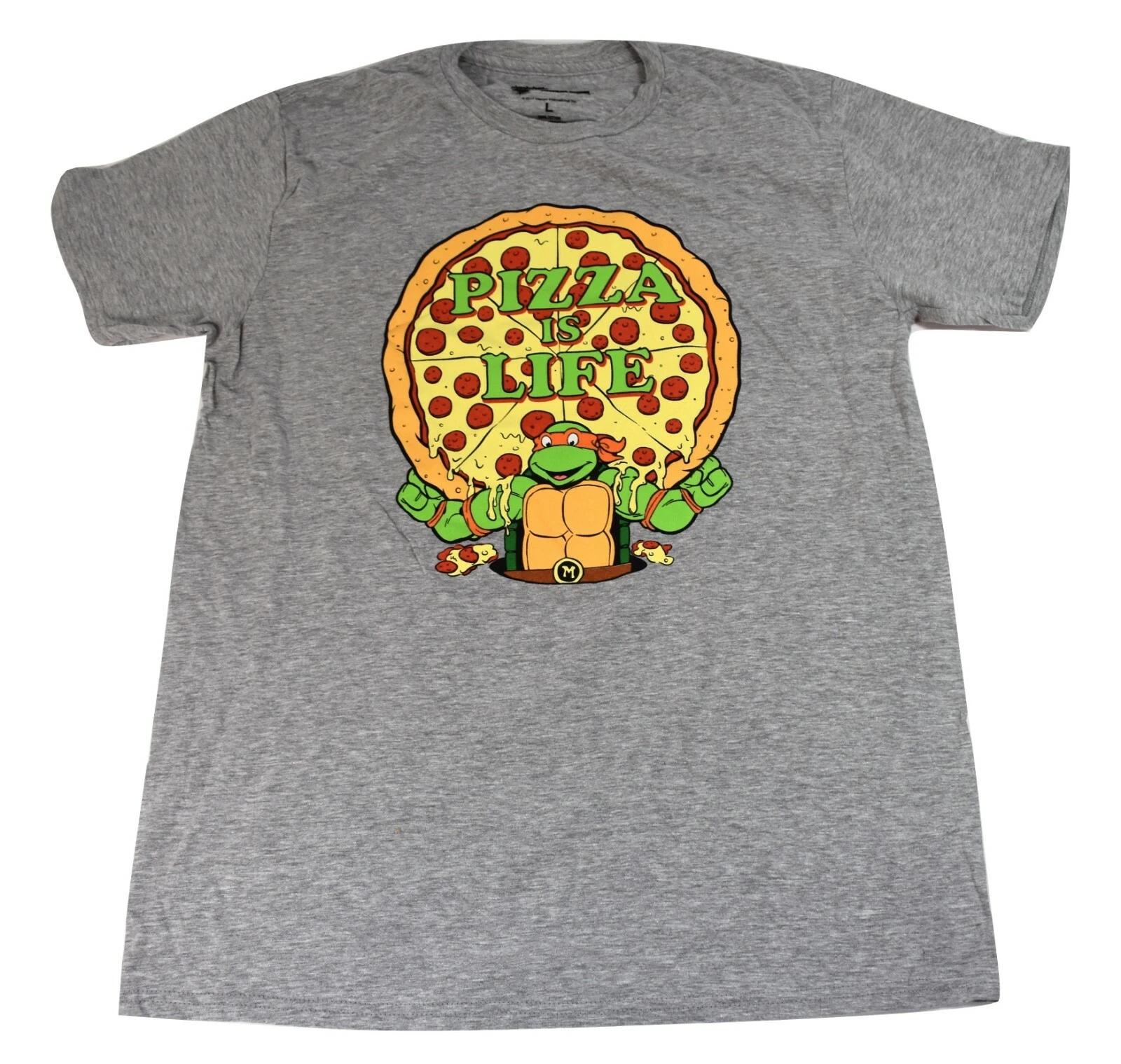 Teenage Mutant Ninja Turtles Mens Michelangelo Pizza Is Life Gray Shirt New 3XL S