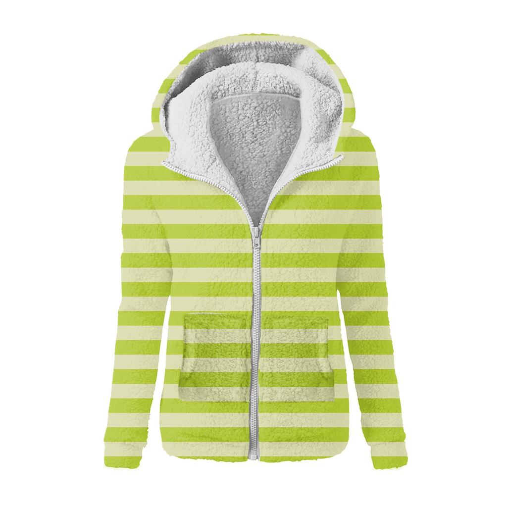 Women's Fashion Printing Sweatshirt Loose Hooded Plush Zip Up Jacket Top