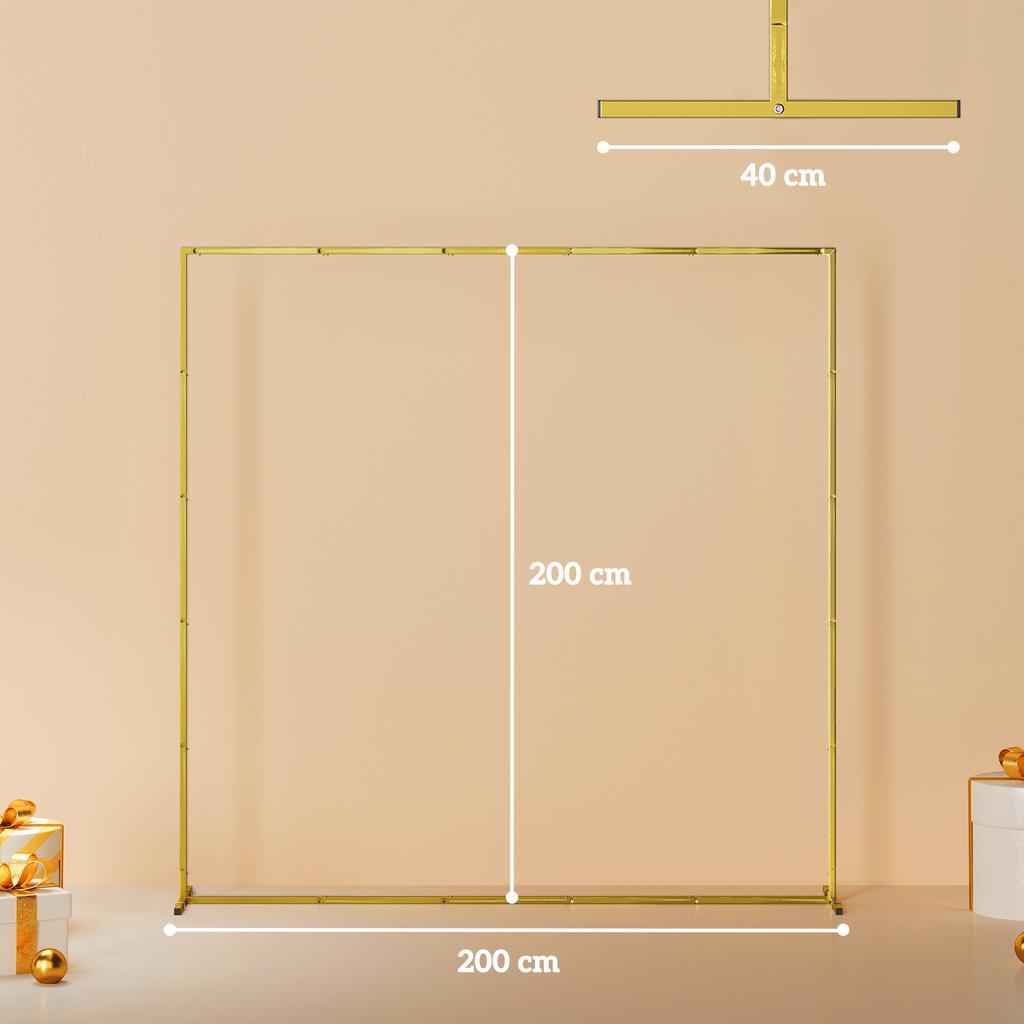 Wedding Arch Backdrop Stand, Square Metal Arch Frame with U-shaped Stakes, Gold Wedding Arch, 6.6 FT