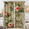 2PCS Multicolor Vintage Pink Rose Floral Pattern Curtains Rod Pocket Design For Bedroom And Living Room