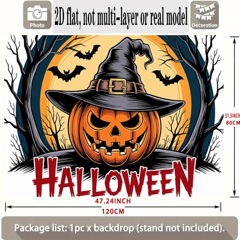 Halloween Backdrop Pumpkin Witch Hat Bats Party Wall Decor