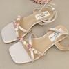 Fashion Sweet Rose Flower Summer Women Sandal Fashion Satin Square Toe Cross-tied Slide Sandals Comfortable Non-slip Open Toe Women Shoe