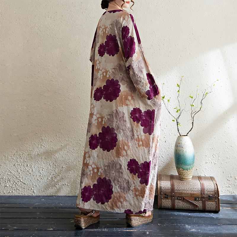DIMANAF 2025 Women Plus Size Long Dress Loose Printing Vintage Casual Floral Oversize Long