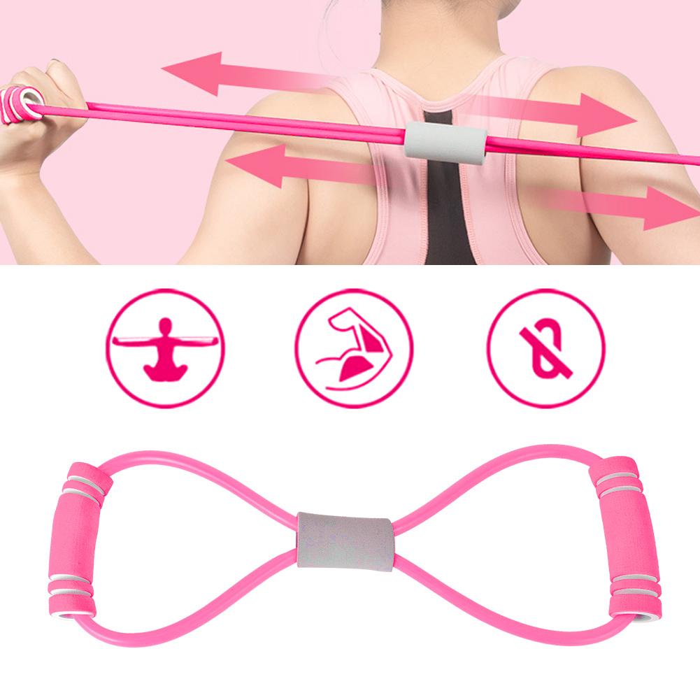 2Pcs 8 Shaped Pull Rope Chest Expander Elasticity Belt Stretching Strap Yoga Fitness Equipmentpink