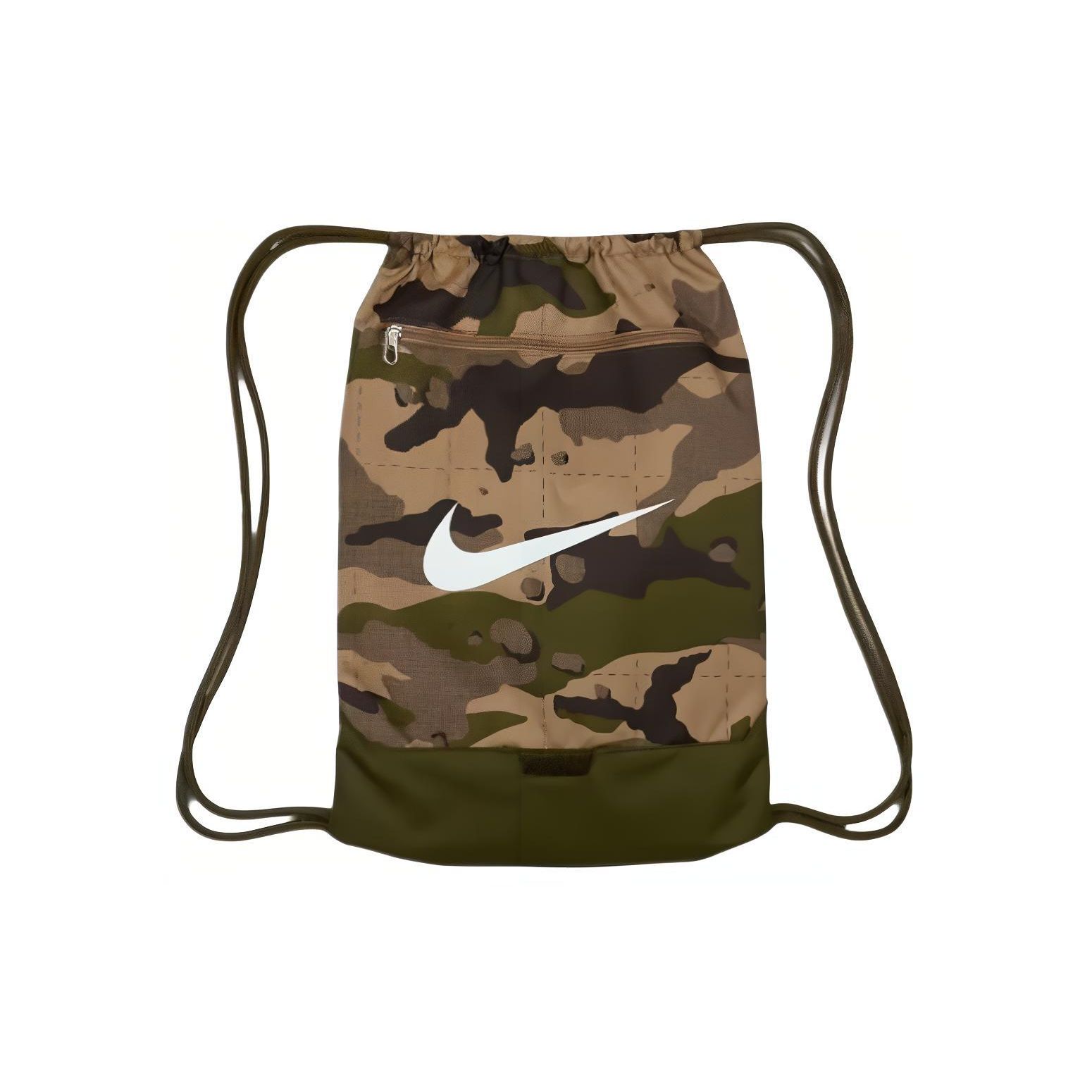 Nike Brasilia Gymsack Simple Lightweight Design Drawstring Closure Polyester Backpack Regular Unisex Couple Unisex backpack DB1155-247 Khaki & Green & White