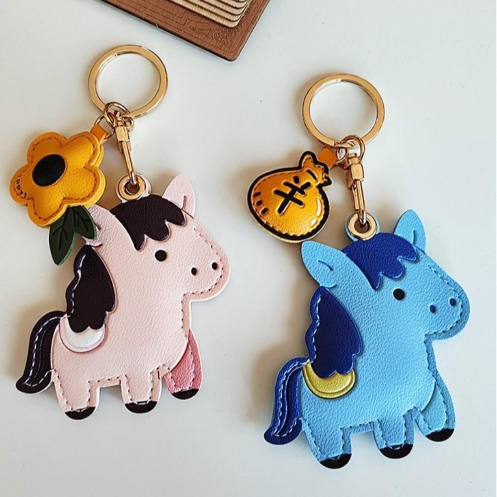 Cartoon Horse Pendant Leather Zodiac Pony Bag Charm Cute Horse Keychain  Home Decor
