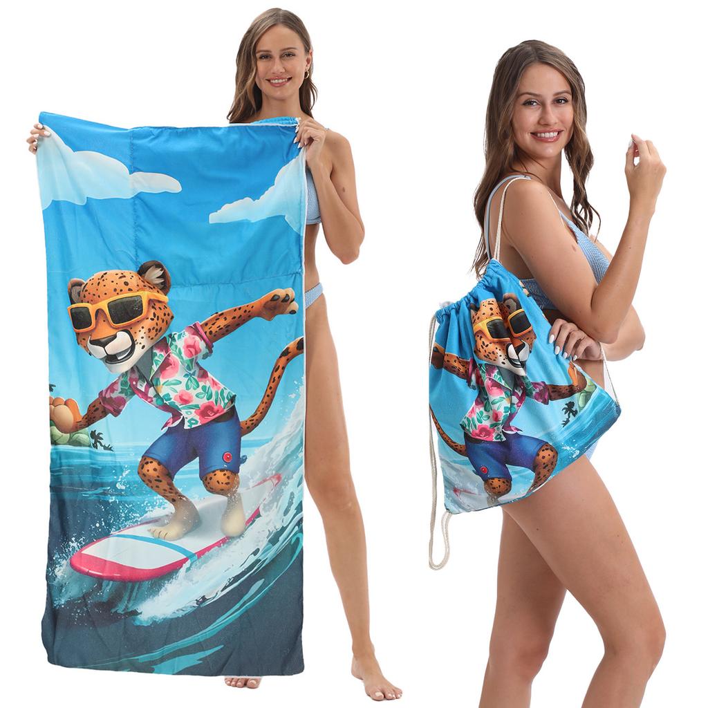 2026 Foldable Beach Towel Printed Bath Towel Integrated Beach Towel Integrated Bag Portable