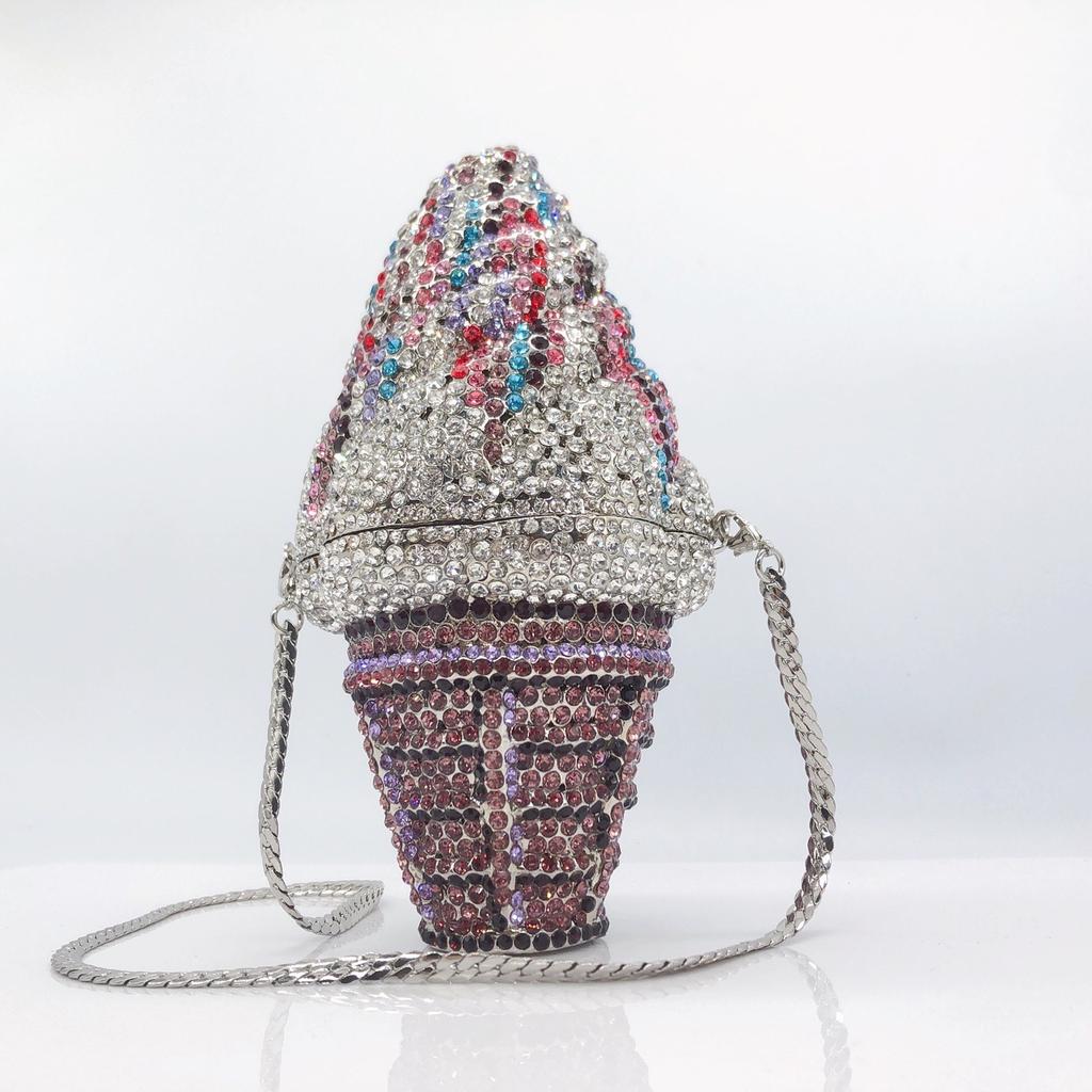 Purple/Red/White Rhinestone Evening Bag Ice Cream Shape Women Crytal Wedding Purses Diamond Party Cocktail Clutches Minaudiere