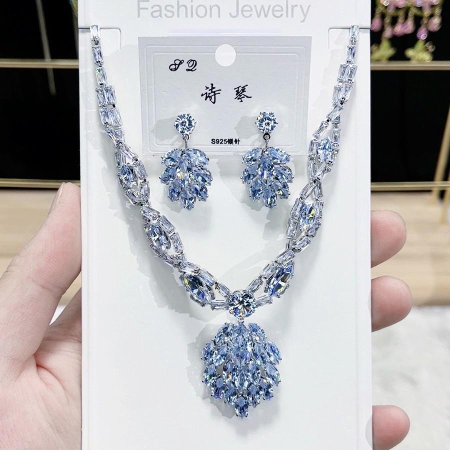Trendy Heart Pendant Jewelry Set Earring Pendant Necklace for Women Bridal Wedding Exquisite Fashion Zirconia Party Banquet Gift