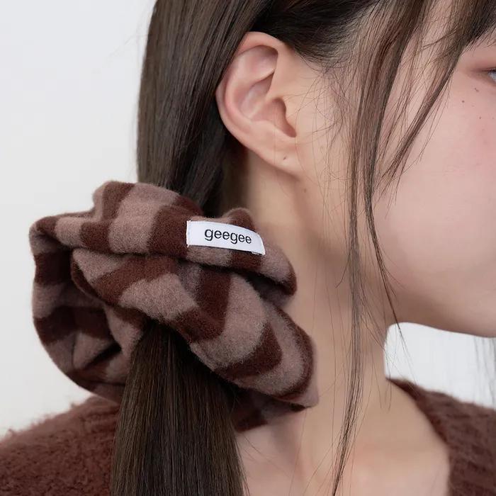 Fluffy Stripe Scrunchie - Brown