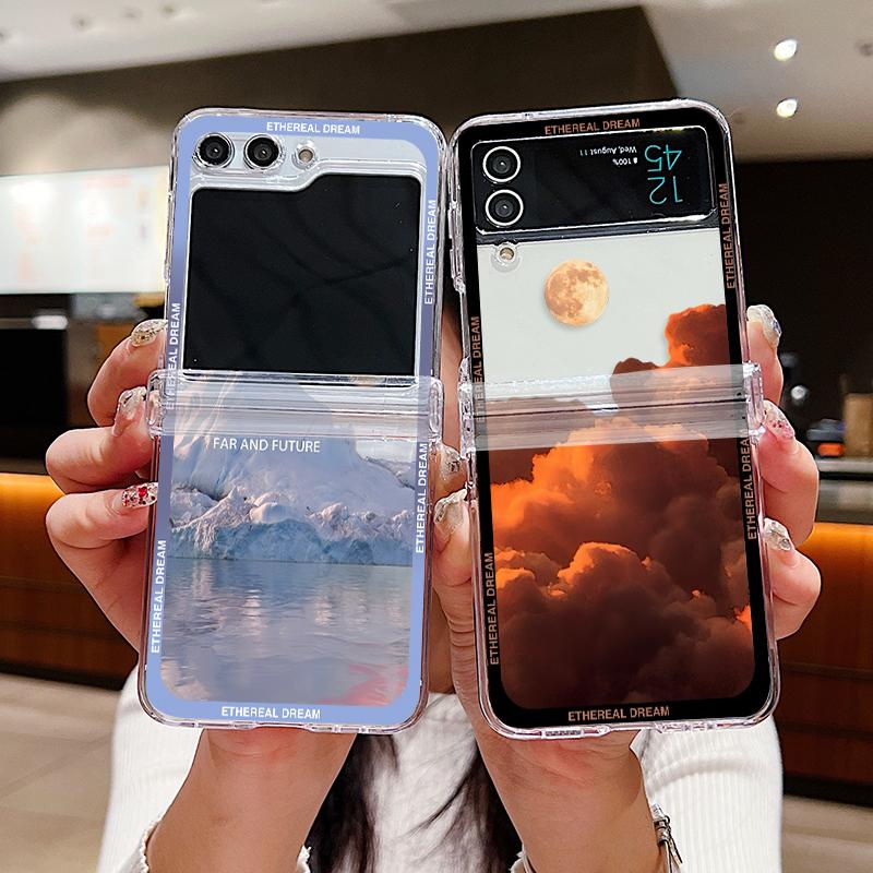 

3 шт. Складной чехол с рисунком Snow Mountain Sunset Hill для Samsung Z Flip6 Flip5 Flip4 Flip3, противоударный жесткий чехол для ПК Samsung Z Flip5