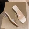 High heels female sexy crystal thick heel transparent cool slippers outer wear high sense niche summer new Korean version