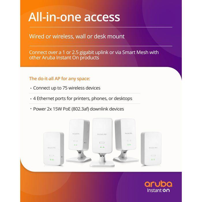 Borne d'accès sans fil - HPE Networking - Instant On AP22D (RW) - Wi-Fi 6 - 2.4/5 GHz - Montage mural/bureau