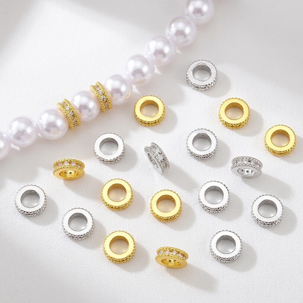 2pcs 5Pcs 9.5x3.3mm 18K Gold Color Plated Round Spacer Beads with Zircon Brass Handmade DIY Bracelet Jewelry Making Accessories