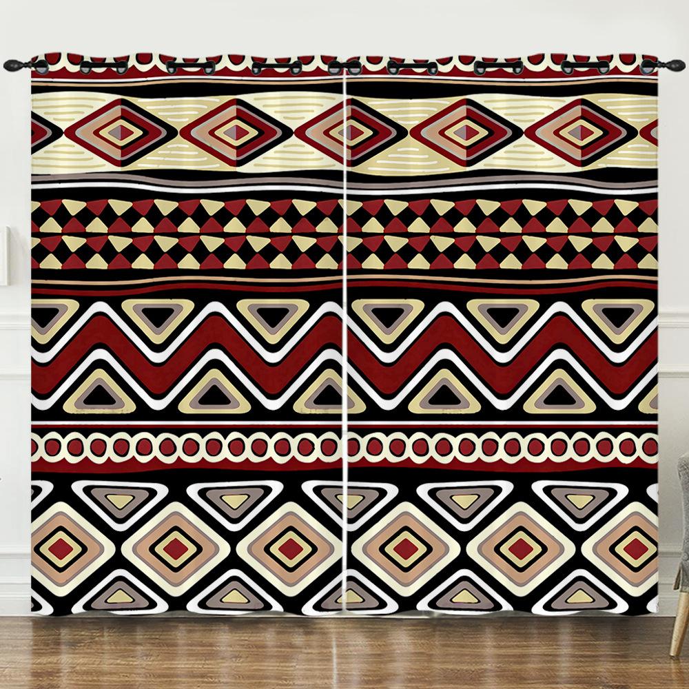 Curtain Ethnic Style 3D Digital Printing Blackout Curtain Punching