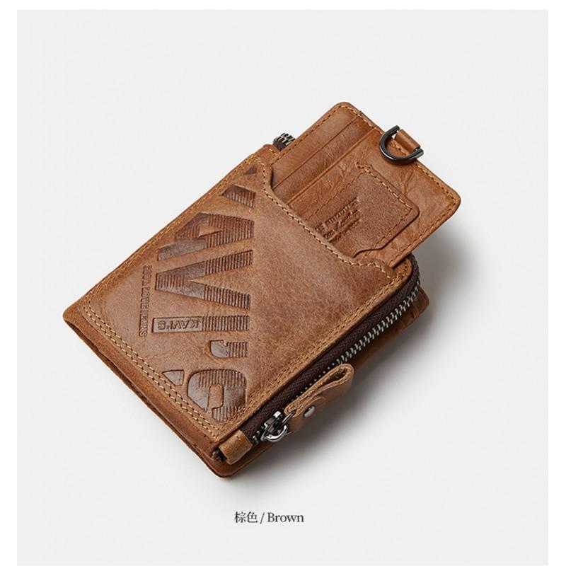 Real Cowhide Men's Short Wallets Fashionable Casual Zippers Wallet With Open Opening Multifunctional Change