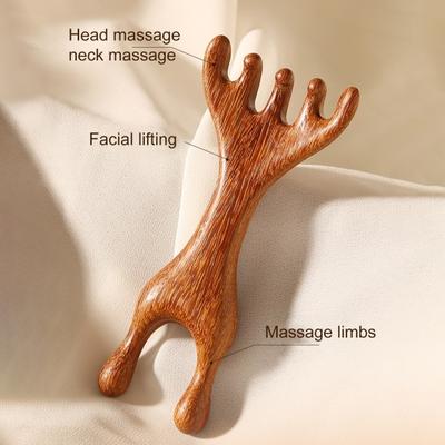 Sandelholz-Kopfmassagekamm, Gua Sha-Werkzeug, Rückenkratzer, Handkamm mit breiten Zähnen
