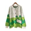 Green Art Cartoon Sweater Coat: Women's Niche Design Knitted Cardigan for Spring & Autumn 2025.