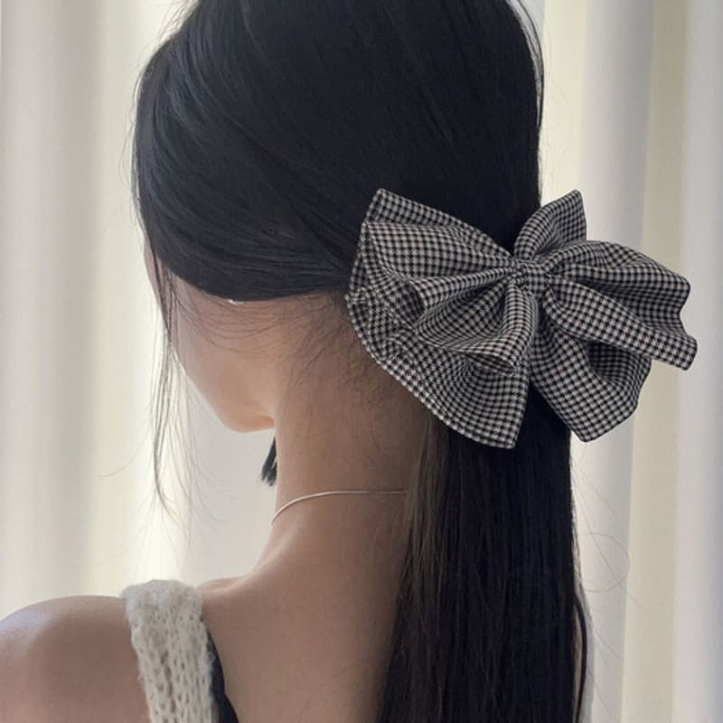 

mosxe Check ribbon hair pin (4color) camel