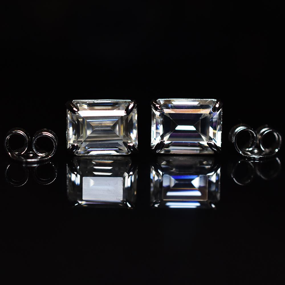 Unique Emerald 13.85 Ct CERTIFIED Synthetic White Moissanite Gems Earring Pair MY.ER-17-NS