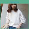 Cotton Summer Lace Short Sleeve Tshirt For Women With Round Neck And Casual Style