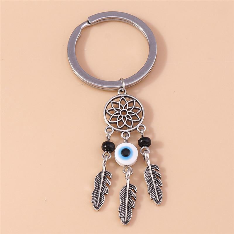 1Pc Bohemia Evil Eye Hamsa Hand Keychain for Women Men Blue Eye Sun Feather Key Ring Bag Pendant Car Key Holder Rings Wholesale