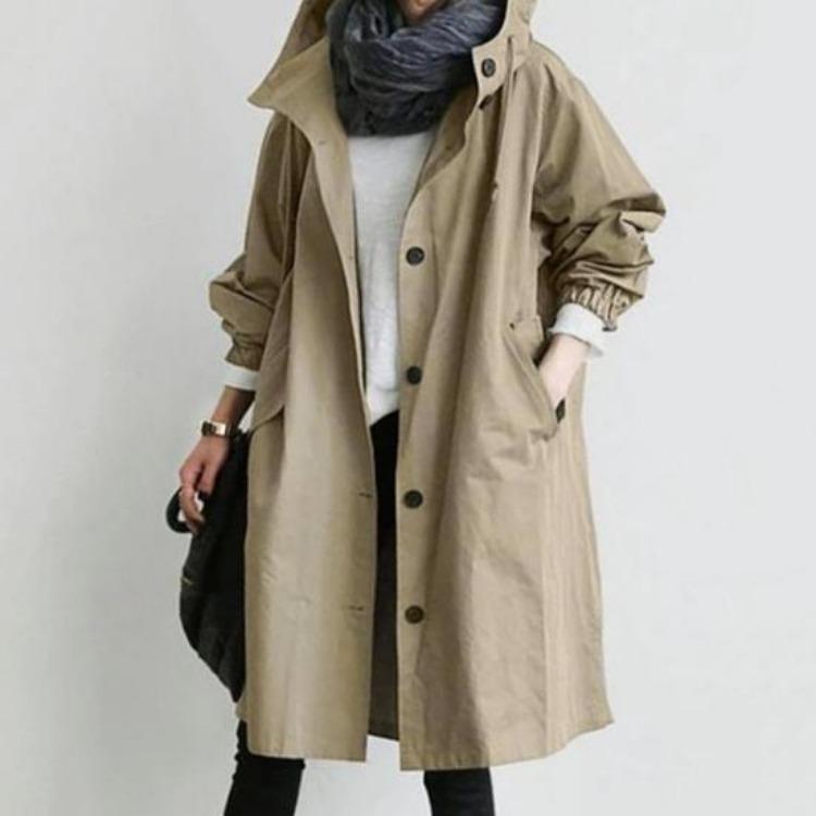 Lightweight Windproof Womens Elegant Trench Coat Double Breasted Plus Size Mid Length Solid Color