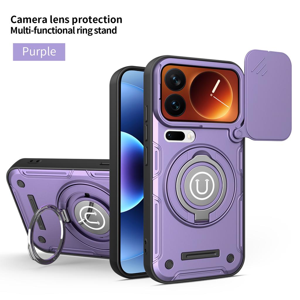 Anti-slip Armor Shockproof Case For Xiaomi 17 Pro Max Slide Camera Lens Protection Metal Ring Stand TPU Frame Plastic Back Cover