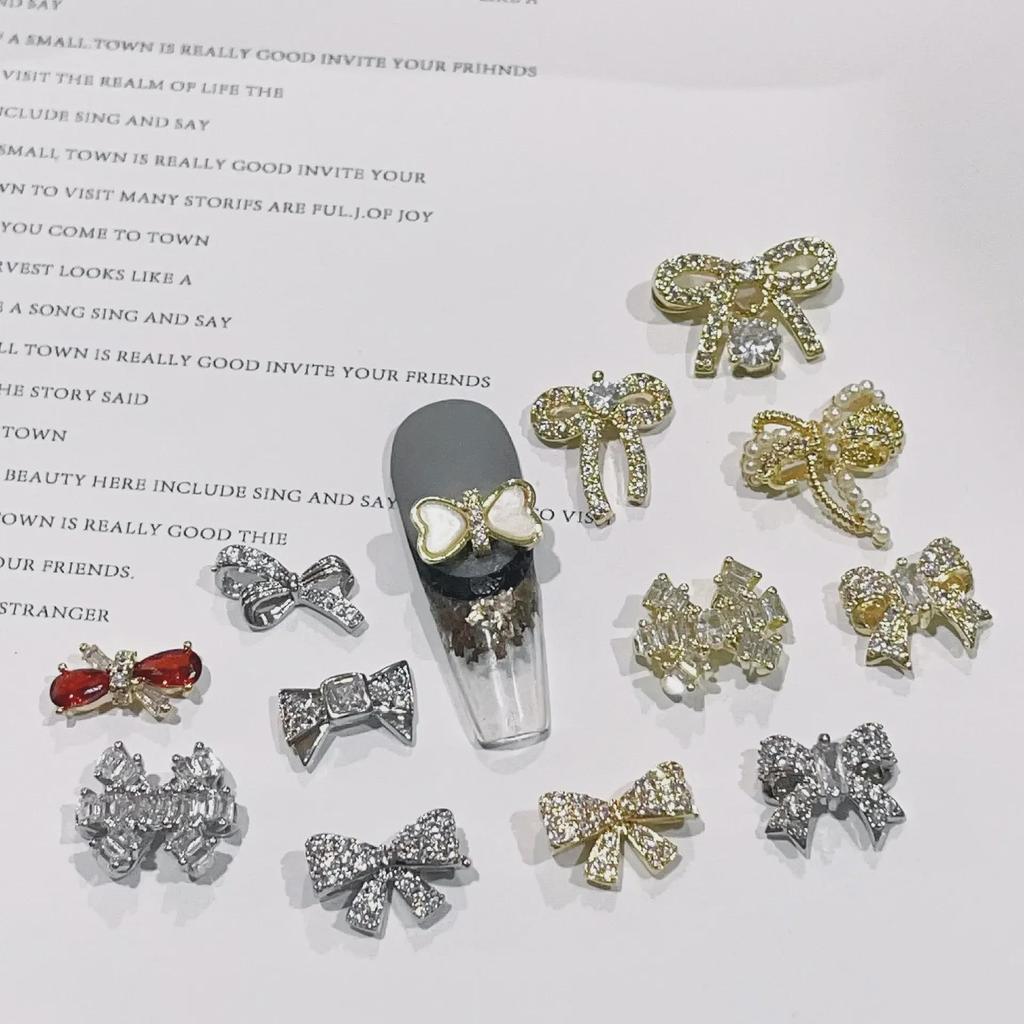 LZ Gold-Plated Bow Nail Patch: DIY Zircon Light Luxury Nail Jewelry