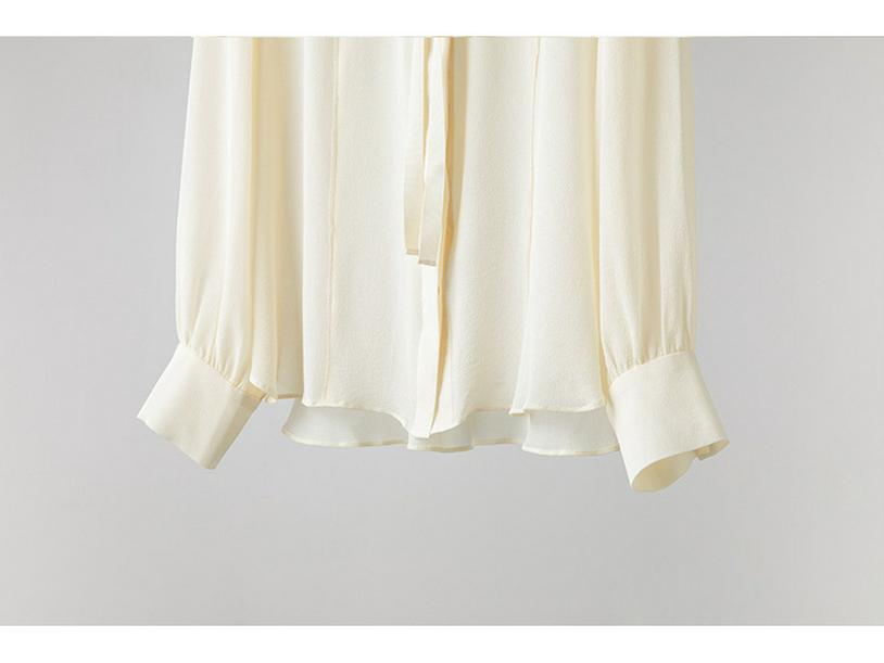 Women's Spring Silk Ribbon Shirt: Mulberry Silk French-Style Long Sleeve Top