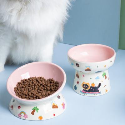 Ceramic Cat Bowl Anti Tipping Large Capacity Dog Food Feeding Basin Flat/Slanted Mouth Non-slip Pet High Foot Bowl Kitten Puppy